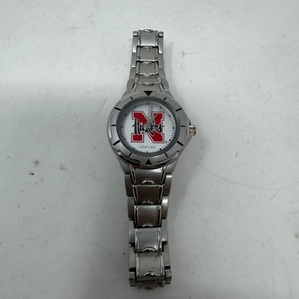Fanitude Nebraska Huskers Womens Watch Silver Tone Stainless Steel Link Bracelet